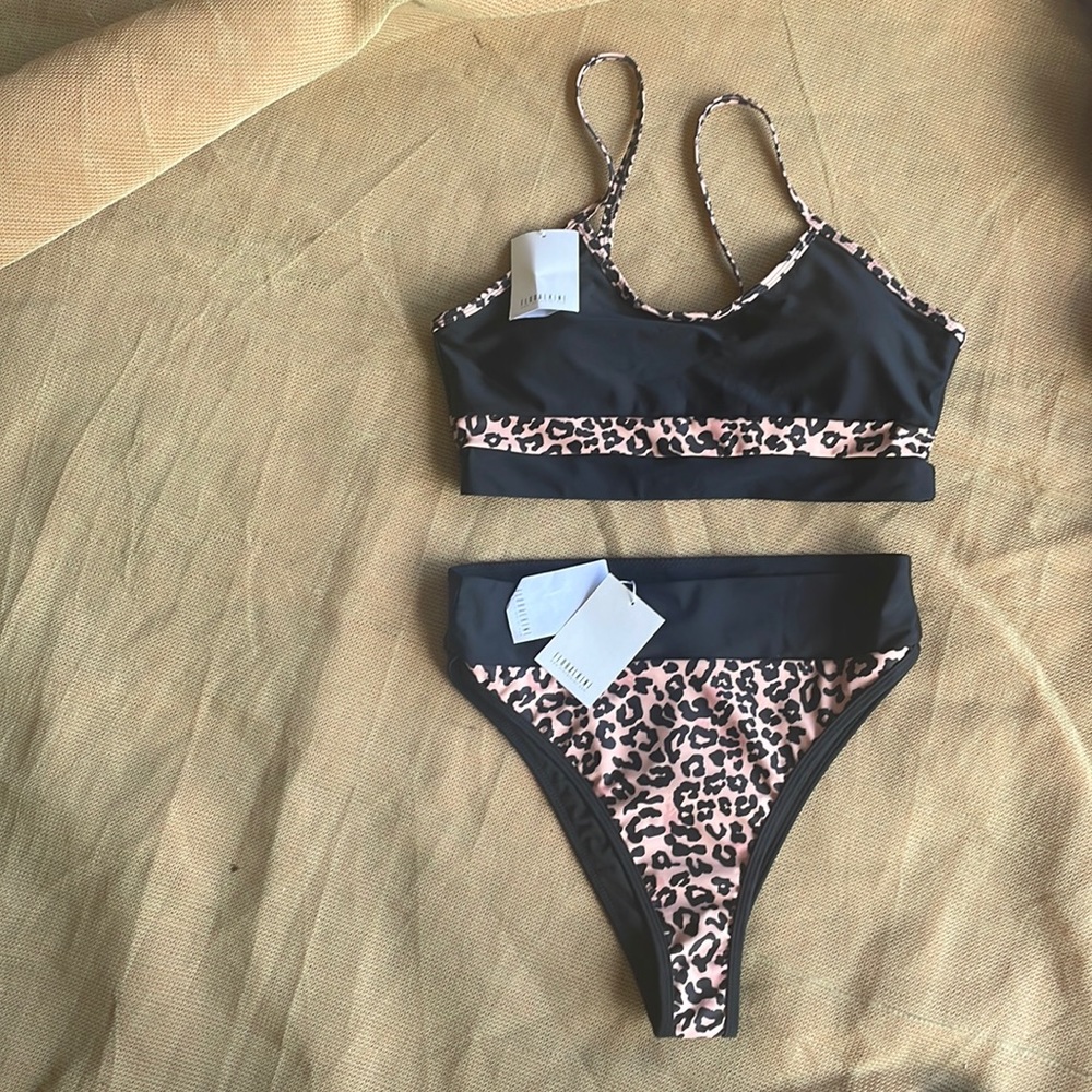 Floralkini bikini black and leapord